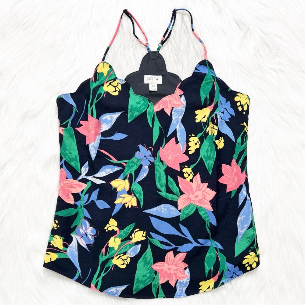 SOLD-J. Crew Tropical Floral Print Scalloped Sleeveless Strappy Racerback Tank - Picture 3 of 8
